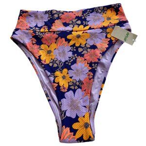 Aerie high cut cheeky bikini swim bottom XS purple orange floral NWT